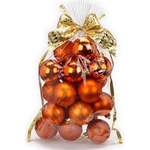 20x stuks kunststof kerstballen oranje/koper mix 6 cm in giftbag