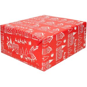 Kerst inpakpapier/cadeaupapier rood met huisjes 200 x 70 cm