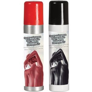 Guirca Haarspray/bodypaint spray - 2x kleuren - rood en zwart - 75 ml