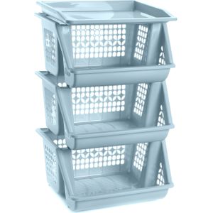 Plasticforte Opberg kratten/manden/organizers - 3 lagen/vakken - 39 x 32 x 62 cm - kunststof - ijsblauw