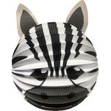 Bol lampion zebra - wit/zwart - H20 cm - papier - met lampionstokje - 39 cm