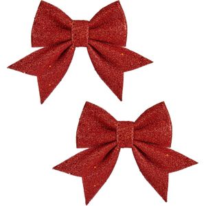 Krist+ Kersthangers - strikken - 2x ST - rode glitters - strikjes - 14 cm