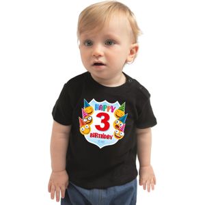 Happy birthday to me 3 jaar t-shirt / shirtje 3e verjaardag met emoticons zwart voor peuter / kinderen