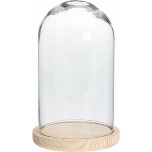 Home &amp; Styling Decoratie stolp - van glas op houten plateau - D14 x H28 cm