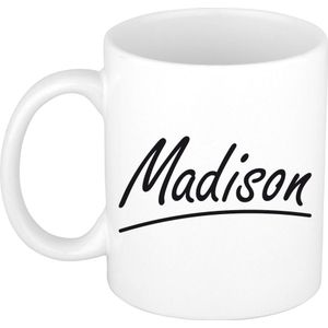 Madison voornaam kado beker / mok sierlijke letters - gepersonaliseerde mok met naam