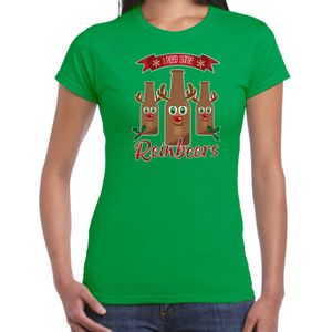 Bellatio Decorations fout kersttrui t-shirt dames - Rudolf Reinbeers - groen - rendier/bier