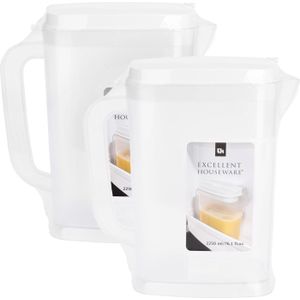 Excellent Houseware Schenkkan/waterkan - 2x - transparant - 2250 ML - kunststof - 22 x 10 x 22,5 cm