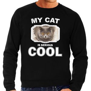 Katten liefhebber trui / sweater Britse korthaar my cat is serious cool zwart voor heren