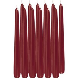 12x Lange kaarsen bordeauxrood 25 cm 8 branduren dinerkaarsen/tafelkaarsen