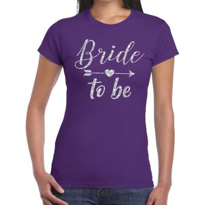 Bride to be zilveren letters fun t-shirt paars voor dames