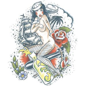 Partychimp Carnaval verkleed nep tattoo XL - sexy pin-up matroos - volwassenen