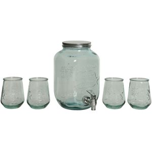 Giftbox met sap/limonade/water dispenser en 4x luxe drink glazen