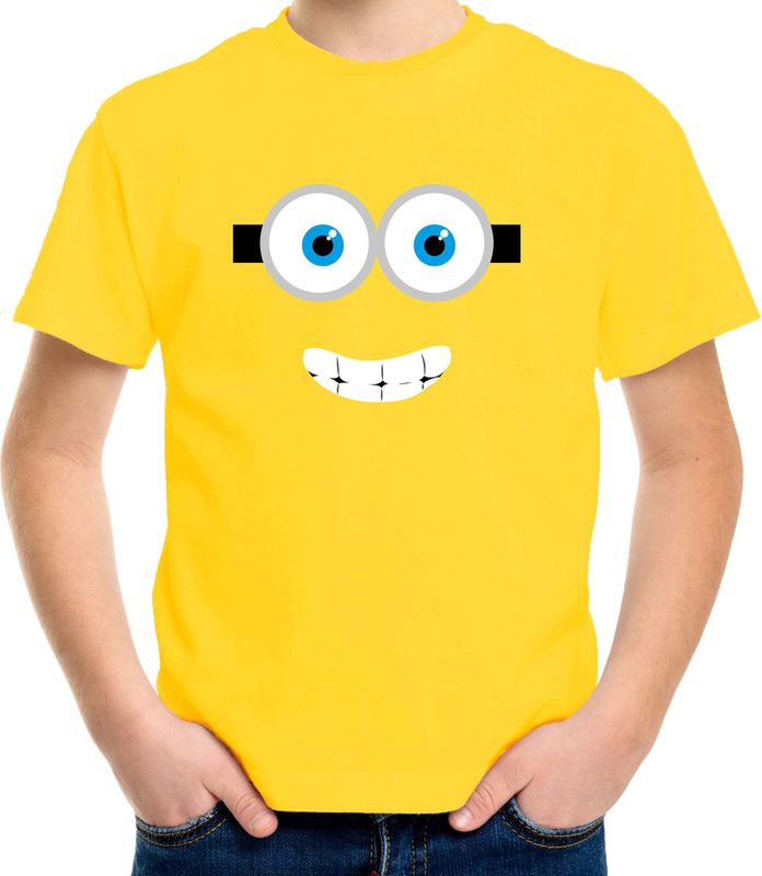 Verkleed / carnaval t-shirt lachend geel poppetje voor kinderen - Verkleed / kostuum shirts