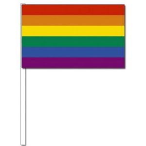 1x Regenboog zwaaivlaggetje/handvlaggetje 12 x 30 cm met stokje