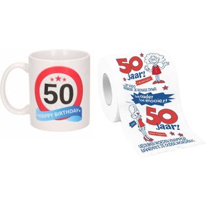 Cadeau set voor 50e verjaardag - Koffie mok en funny Wc-rol - Voor vrouwen van 50