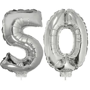 50 jaar leeftijd feestartikelen/versiering cijfer ballonnen op stokje van 41 cm