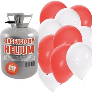 Bruiloft helium tankje met rood/witte ballonnen 30 stuks