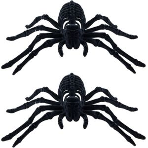 Chaks spin skeletten 22 cm - 2x - zwart - velvet/fluweel tarantula - Horror/griezel thema decoratie