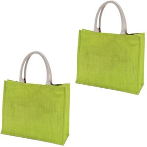 2x stuks groene jute boodschappentassen 42 cm