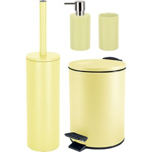 Spirella Badkamer accessoires set - WC-borstel/pedaalemmer/zeeppompje/beker - metaal/keramiek - geel - Luxe uitstraling