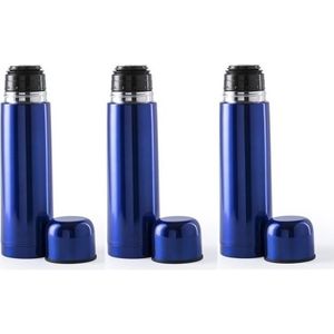 3x RVS isoleerflessen/thermosflessen blauw 0.5 liter