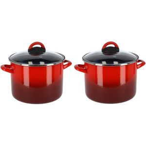 Set van 2x stuks rvs rode kookpan/pan met glazen deksel 20 cm 4,8 liter