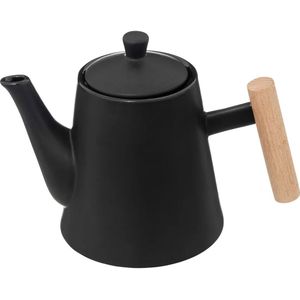 Secret de Gourmet Theepot Ceylon - 1000 ml - keramiek/hout - zwart - deksel/handvat