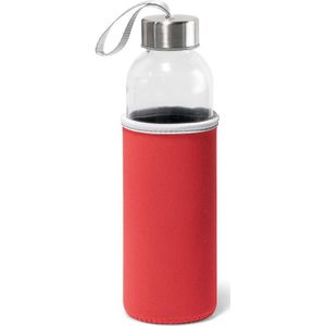 Glazen waterfles/drinkfles met rode softshell bescherm hoes 520 ml