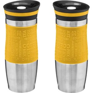 5Five Thermosbeker/isolatie/warmhoud - 2x Koffiebeker - geel - 350 ml