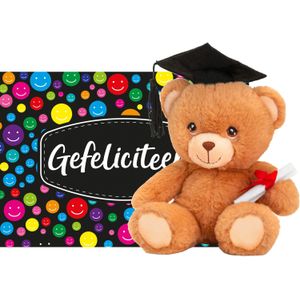 Gefeliciteerd geslaagd kado A5 wenskaart met thema knuffelt beer