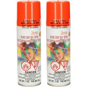 Haarverf/haarspray - 2x - neon oranje - spuitbus - 125 ml - Carnaval