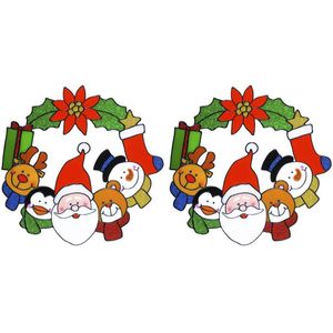 2x stuks kerst decoratie stickers kerstkrans met kerstman plaatje 30 cm