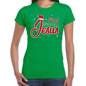 Groen kerstshirt / kerstkleding Happy birthday Jesus voor dames