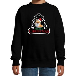 Dieren kersttrui vos zwart kinderen - Foute vossen kerstsweater