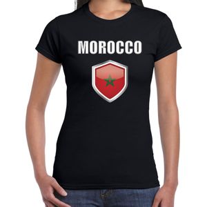 Marokko fun/ supporter t-shirt dames met Marokkaanse vlag in vlaggenschild