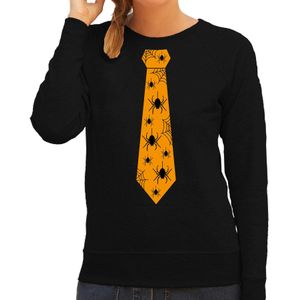 Halloween thema verkleed sweater / trui spinnen stropdas zwart voor dames