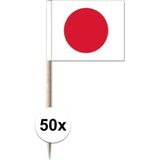 50x Vlaggetjes prikkers Japan 8 cm hout/papier