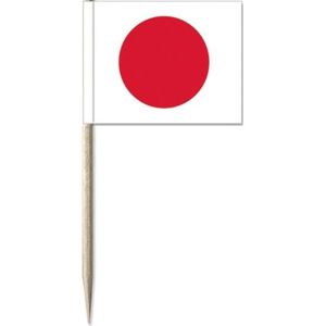 50x Vlaggetjes prikkers Japan 8 cm hout/papier