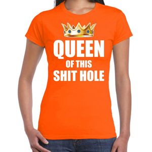 Woningsdag Queen of this shit hole t-shirts voor thuisblijvers tijdens Koningsdag oranje dames