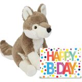 Ravensden - Verjaardag Cadeau Wolf 23 cm met Happy Birthday Wenskaart