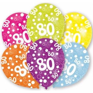 12x stuks feest ballonnen kleuren 80 jaar verjaardag 27 cm