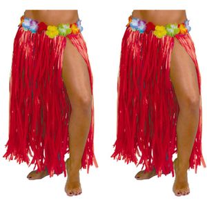 Fiestas Guirca Hawaii verkleed rokje - 2x - voor volwassenen - rood - 75 cm - hoela rok - tropisch