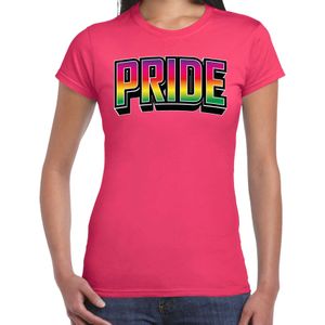 Bellatio Decorations Gay Pride T-shirt voor dames - fuchsia roze - pride - regenboog - LHBTI