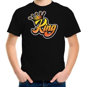 Koningsdag shirt zwart voor kinderen/ jongens - King met kroon