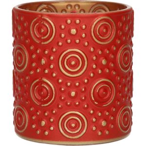 Countryfield Luxe theelichthouder - Fantasy - glas - rood/goud - D7 x H8 cm