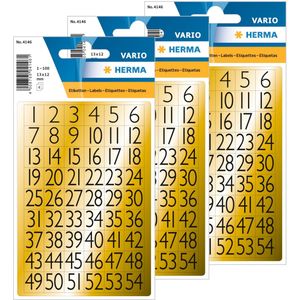 Stickervelletjes met 648x stuks plak cijfers/getallen 1-99 zwart/goud 13x12 mm