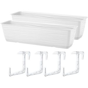 Form Plastic Balkon plantenbak Balustrade - 2x - incl ophangbeugels - wit - L40 x B17 x H14