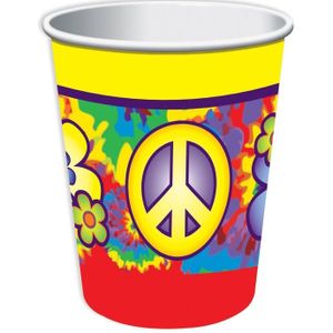 24x Hippie/Flower power/Sixties themafeest bekers - 266 ml - karton