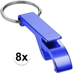 8x blauwe relatiegeschenk flesopener sleutelhanger blauw