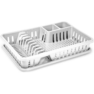 Plasticforte Afdruiprek met lekbak - 45 x 30 cm - wit - Afwassen/afdrogen - Afwasrekken - Kunststof